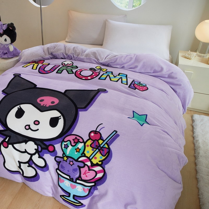 91家纺网 家纺一手货源 找家纺 蘭菲家纺 2024新款牛奶绒卡通三丽鸥单品被套 果茶