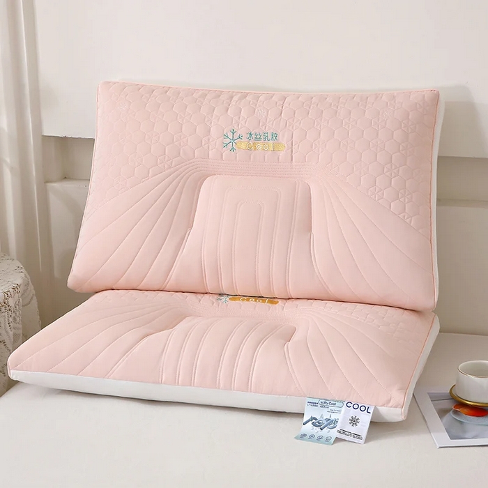 91家纺网 家纺一手货源 找家纺 佳尚枕芯 2025新款简约纯色冰丝乳胶枕枕头枕芯 粉色-凉感雪花商务舱乳胶层枕48x74cm