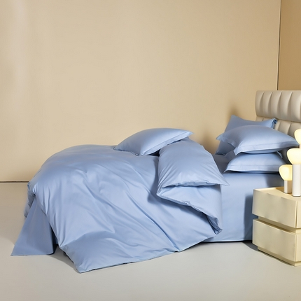元元被芯 2025款纯色全丝光-全精梳高密纺-铂金A类全棉三件套 雾蓝