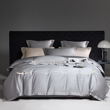 淼铭家纺 2025新款秋冬长绒棉刺绣款四件套-简凡 简凡-时尚灰