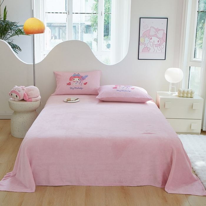 91家纺网 家纺一手货源 找家纺 蘭菲家纺 2024新款牛奶绒卡通三丽鸥四件套 呆萌