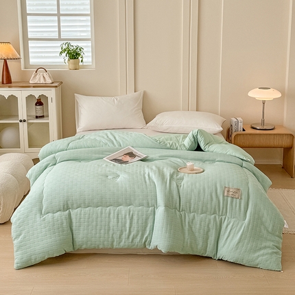 91家纺网 家纺一手货源 找家纺 航途席业 2025新款A类针织棉华夫格大豆被加厚保暖冬被被子春秋被 竹青