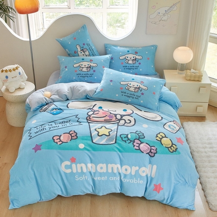 蘭菲家纺 2024新款牛奶绒卡通三丽鸥四件套 奶茶