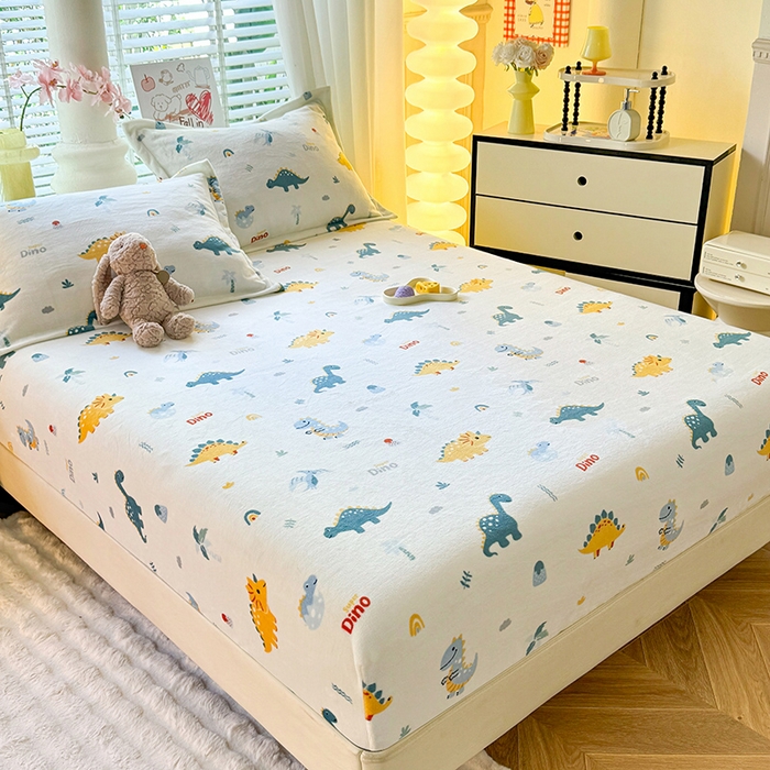 91家纺网 家纺一手货源 找家纺 妖妖家纺 2024新款200克牛奶绒单床笠 恐龙时代