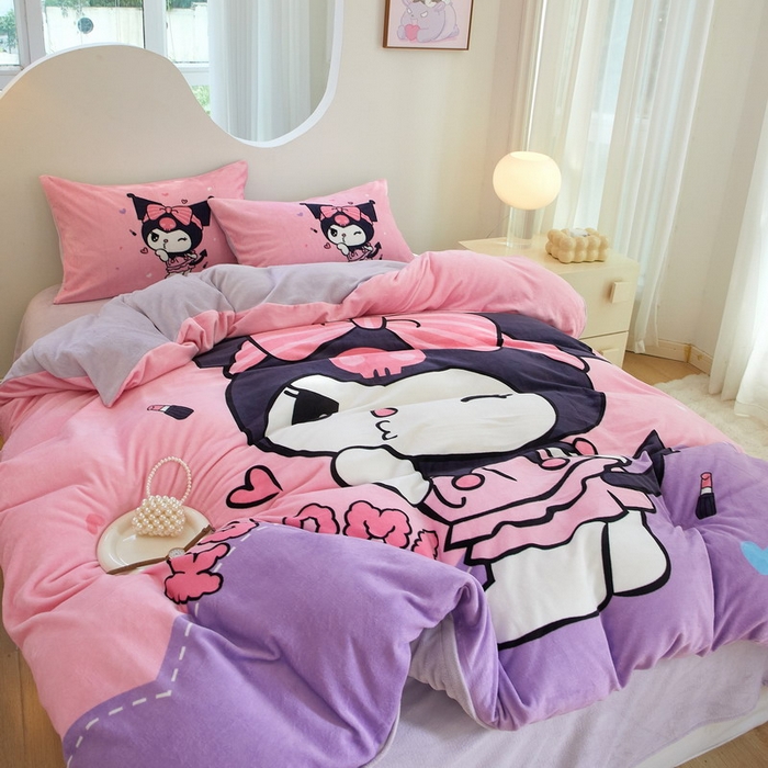 91家纺网 家纺一手货源 找家纺 蘭菲家纺 2024新款牛奶绒卡通三丽鸥四件套 酱小库