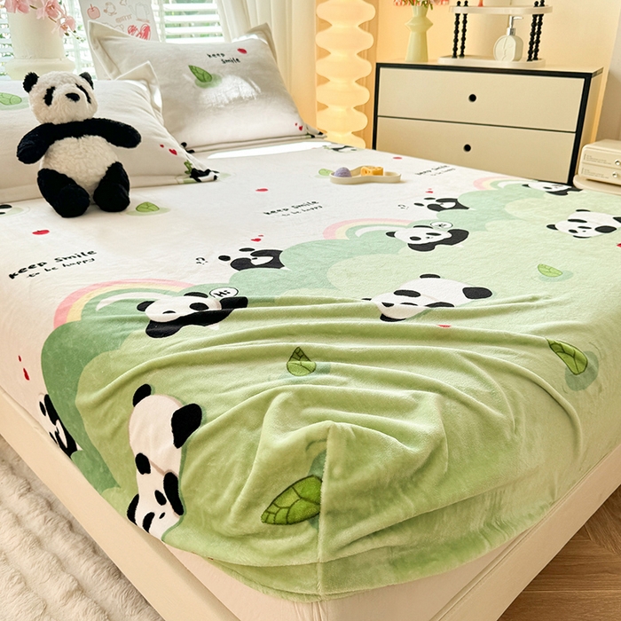 91家纺网 家纺一手货源 找家纺 妖妖家纺 2024新款200克牛奶绒单床笠 彩虹大熊猫