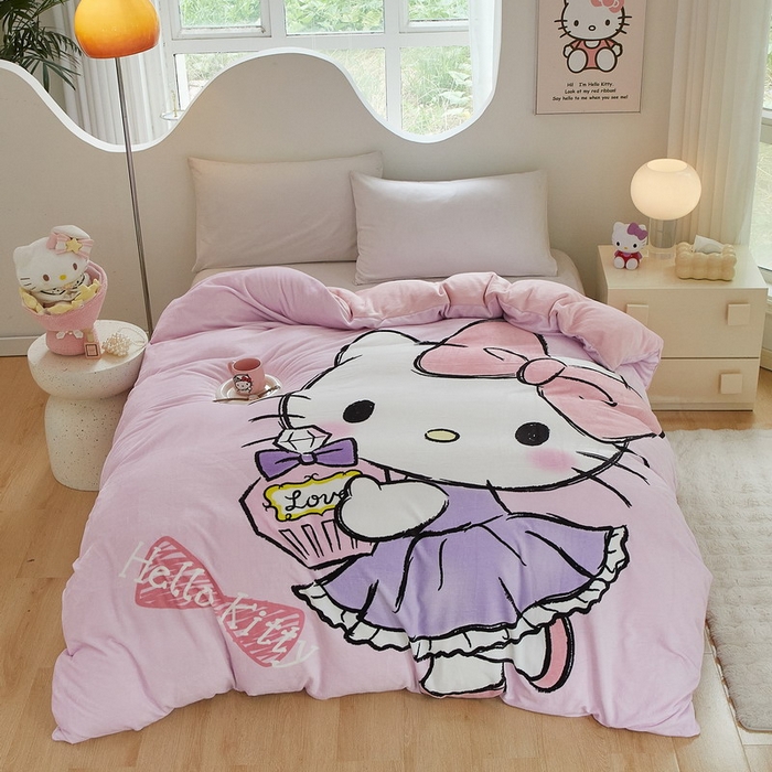 91家纺网 家纺一手货源 找家纺 蘭菲家纺 2024新款牛奶绒卡通三丽鸥单品被套 咪咪