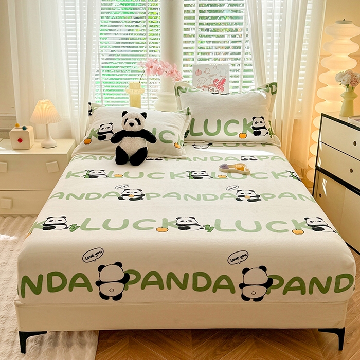 91家纺网 家纺一手货源 找家纺 妖妖家纺 2024新款200克牛奶绒单床笠 开心大熊猫