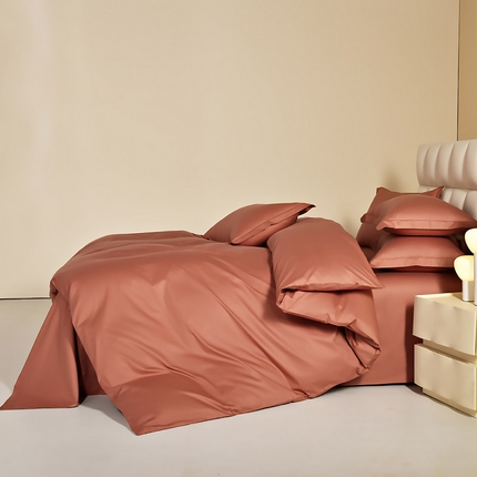 元元被芯 2025款纯色全丝光-全精梳高密纺-铂金A类全棉三件套 桔红