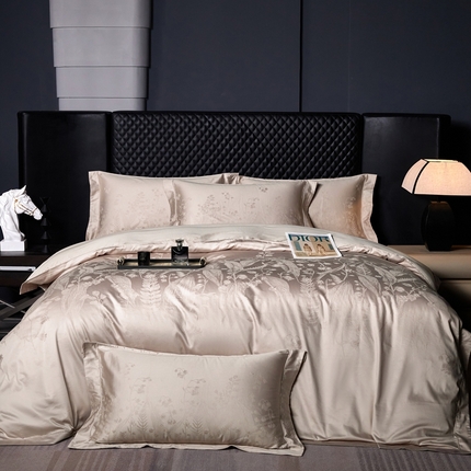 淳绵家居 2024新款50*50S双股长绒棉大版定位提花四件套 赫莱尼-香槟色