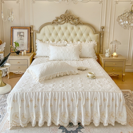 91家纺网 家纺一手货源 找家纺 网红馆（ck家纺） 2025新款高克重宝宝绒床裙三件套 奶昔白