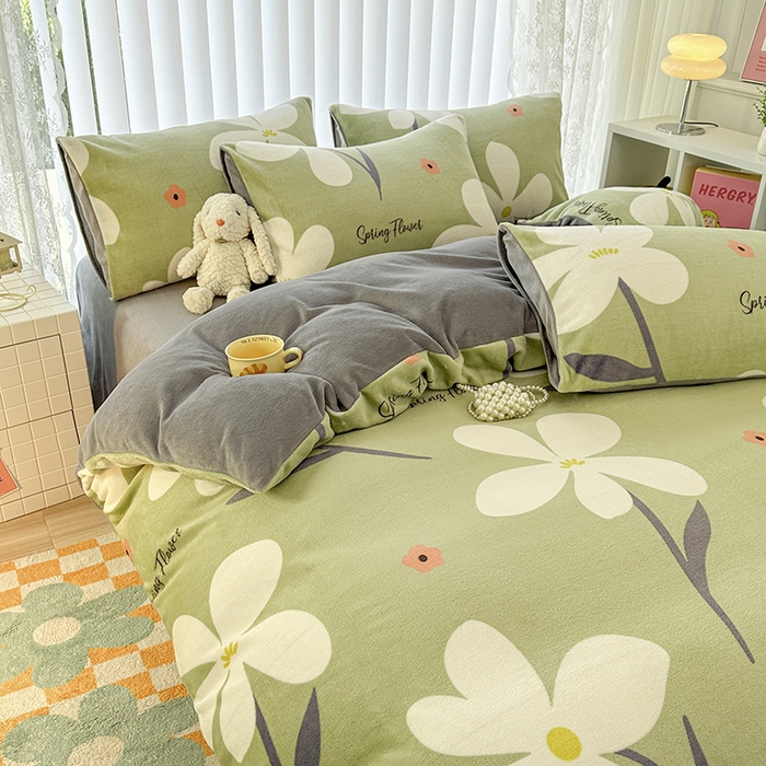 91家纺网 家纺一手货源 找家纺 觅妮家纺 2025新款全消光200g高克重秋冬加厚印花牛奶绒单被套 花漫