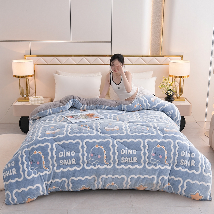 91家纺网 家纺一手货源 找家纺 南北家居 2024新款AB版雪花绒羊羔绒冬被被子被芯 恐龙战队