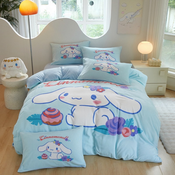 91家纺网 家纺一手货源 找家纺 蘭菲家纺 2024新款牛奶绒卡通三丽鸥四件套 泡芙