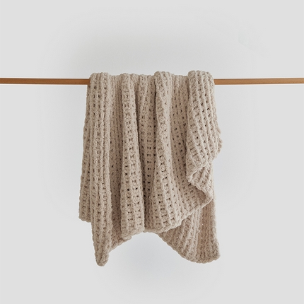 91家纺网 家纺一手货源 找家纺 （总）暖绵绵 2025新款半边绒华夫格软糯针织毯-法格里（最低零售价147）