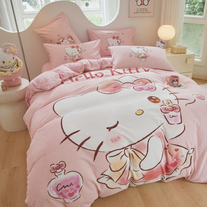 91家纺网 家纺一手货源 找家纺 蘭菲家纺 2024新款牛奶绒卡通三丽鸥四件套 向往