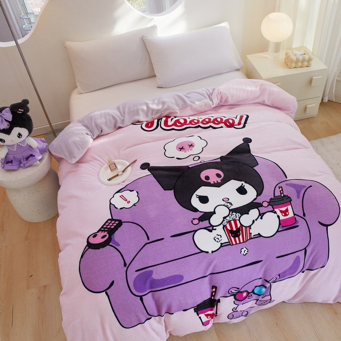 91家纺网 家纺一手货源 找家纺 蘭菲家纺 2024新款牛奶绒卡通三丽鸥单品被套 星期天