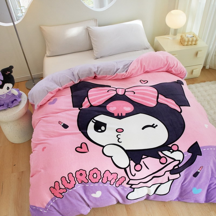 91家纺网 家纺一手货源 找家纺 蘭菲家纺 2024新款牛奶绒卡通三丽鸥单品被套 酱小库