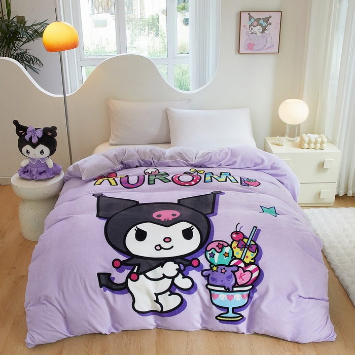 91家纺网 家纺一手货源 找家纺 蘭菲家纺 2024新款牛奶绒卡通三丽鸥单品被套 果茶