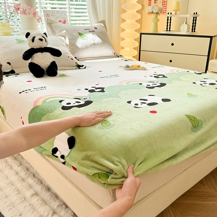 妖妖家纺 2024新款200克牛奶绒单床笠 彩虹大熊猫