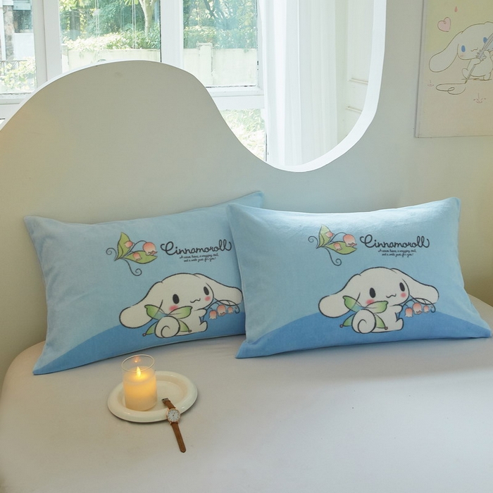 91家纺网 家纺一手货源 找家纺 蘭菲家纺 2024新款牛奶绒卡通三丽鸥单品枕套 清新