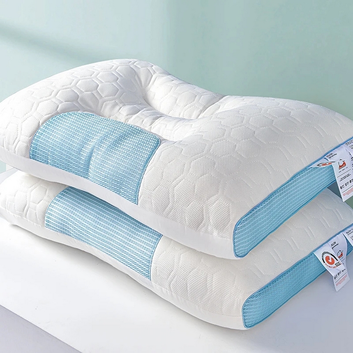 91家纺网 家纺一手货源 找家纺 佳尚枕芯 2025新款大豆乳胶+针织棉spa枕 单人枕芯 枕头 护颈枕 SPA按摩功能蓝色低枕48x74cm /只