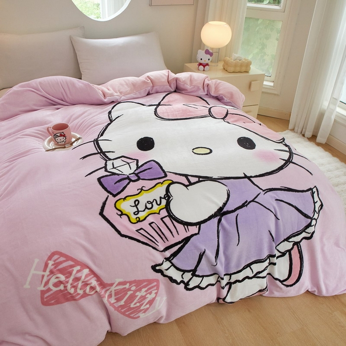 91家纺网 家纺一手货源 找家纺 蘭菲家纺 2024新款牛奶绒卡通三丽鸥单品被套 咪咪