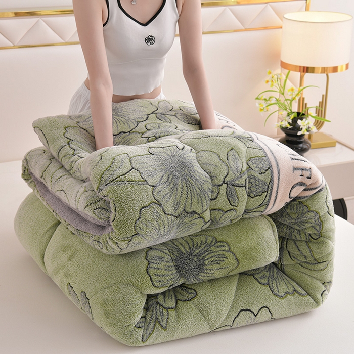 91家纺网 家纺一手货源 找家纺 南北家居 2024新款AB版雪花绒羊羔绒冬被被子被芯 薄荷曼波