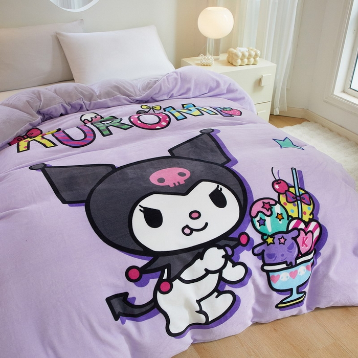 91家纺网 家纺一手货源 找家纺 蘭菲家纺 2024新款牛奶绒卡通三丽鸥单品被套 果茶