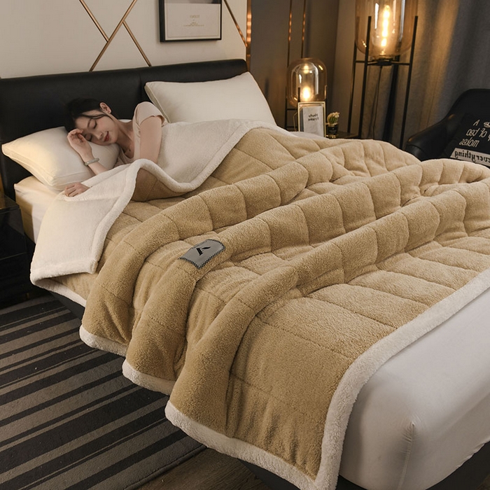 91家纺网 家纺一手货源 找家纺 恋绒家纺 2025新款加厚三层毛毯被牛奶绒复合毯子夹棉盖毯午睡毯子法莱绒毛毯 （亲肤绒-）-米咖