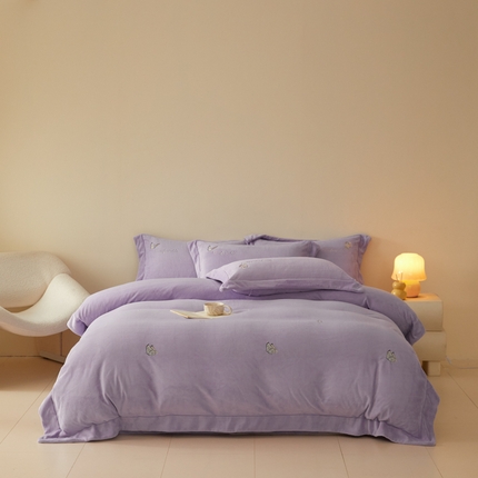 新方向 2025新款全消光A类刺绣牛奶绒四件套-悦动 悦动-莫奈紫