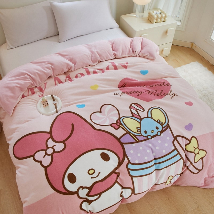 91家纺网 家纺一手货源 找家纺 蘭菲家纺 2024新款牛奶绒卡通三丽鸥单品被套 收礼物