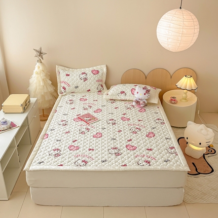 沐辰 2024新款牛奶绒夹棉床垫三丽欧系列 爱心凯蒂猫