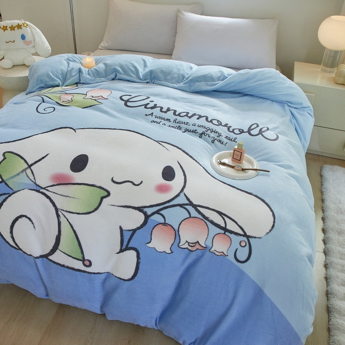 91家纺网 家纺一手货源 找家纺 蘭菲家纺 2024新款牛奶绒卡通三丽鸥单品被套 清新