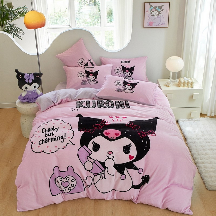 91家纺网 家纺一手货源 找家纺 蘭菲家纺 2024新款牛奶绒卡通三丽鸥四件套 明天见