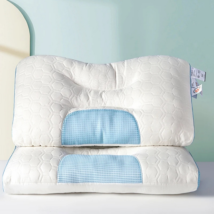 91家纺网 家纺一手货源 找家纺 佳尚枕芯 2025新款大豆乳胶+针织棉spa枕 单人枕芯 枕头 护颈枕 SPA按摩功能蓝色低枕48x74cm /只