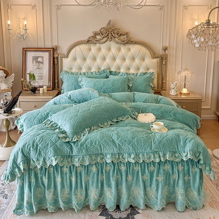 91家纺网 家纺一手货源 找家纺 网红馆（ck家纺） 2025新款高克重宝宝绒床裙四件套 琥珀绿