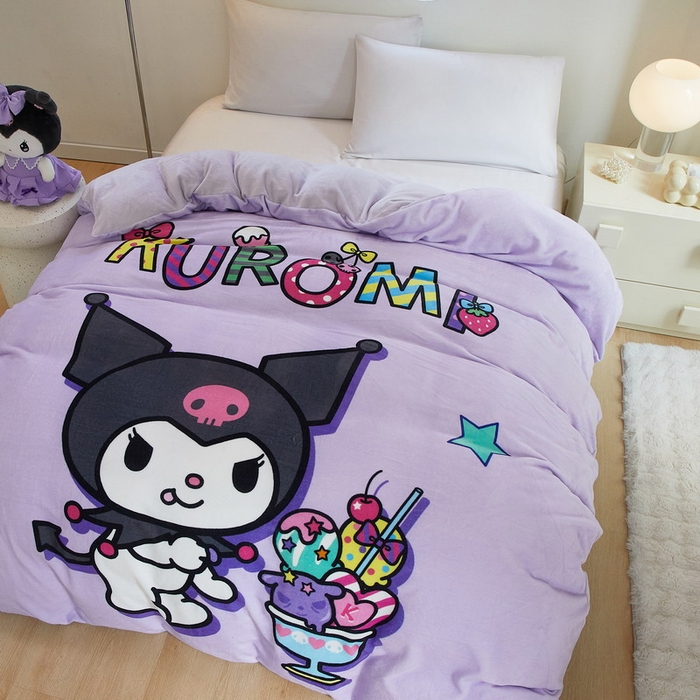 91家纺网 家纺一手货源 找家纺 蘭菲家纺 2024新款牛奶绒卡通三丽鸥单品被套 果茶