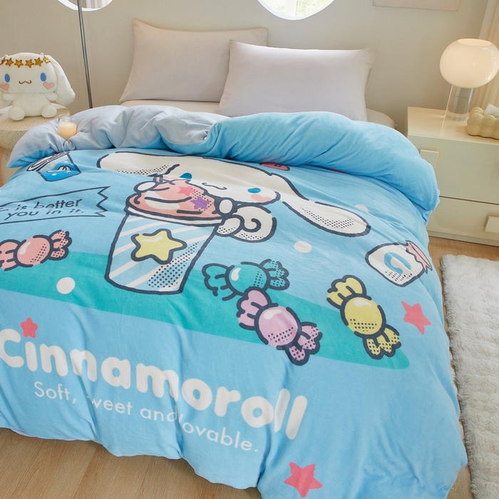 91家纺网 家纺一手货源 找家纺 蘭菲家纺 2024新款牛奶绒卡通三丽鸥单品被套 奶茶