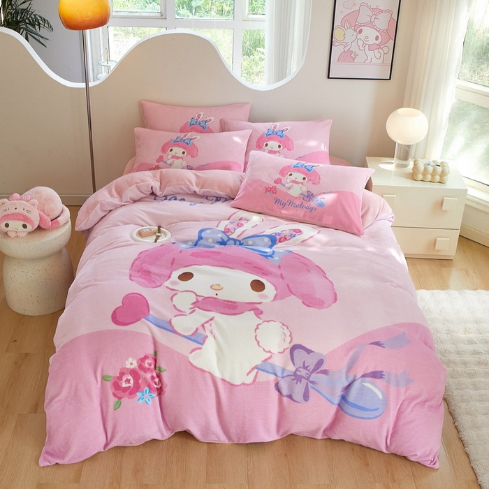 91家纺网 家纺一手货源 找家纺 蘭菲家纺 2024新款牛奶绒卡通三丽鸥四件套 去约会