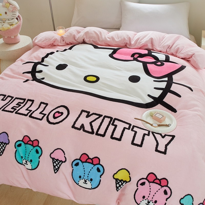 91家纺网 家纺一手货源 找家纺 蘭菲家纺 2024新款牛奶绒卡通三丽鸥单品被套 粉系