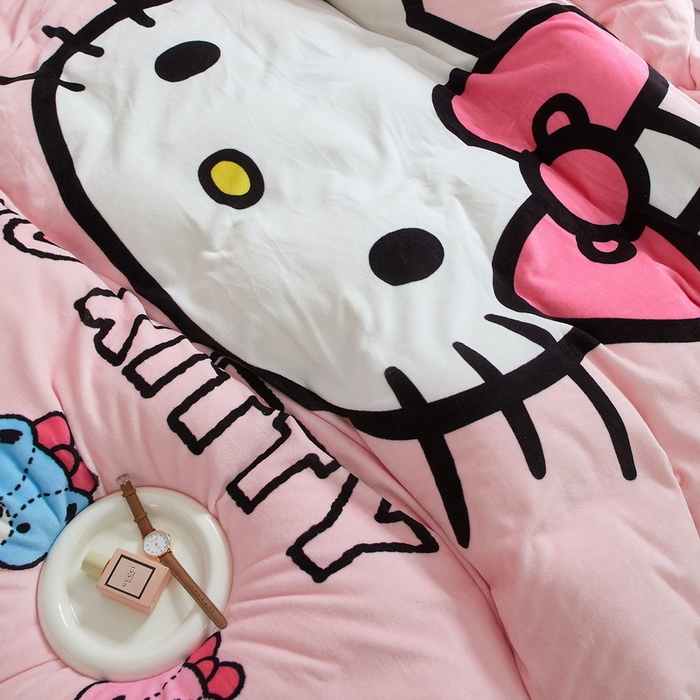 91家纺网 家纺一手货源 找家纺 蘭菲家纺 2024新款牛奶绒卡通三丽鸥单品被套 粉系