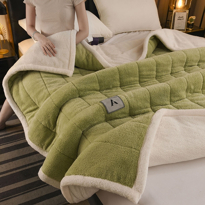 91家纺网 家纺一手货源 找家纺 恋绒家纺 2025新款加厚三层毛毯被牛奶绒复合毯子夹棉盖毯午睡毯子法莱绒毛毯 （亲肤绒-）-抹茶绿
