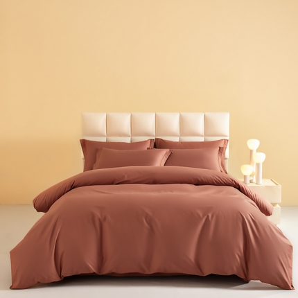 91家纺网 家纺一手货源 找家纺 元元被芯 2025款纯色全丝光-全精梳高密纺-铂金A类全棉四件套 桔红