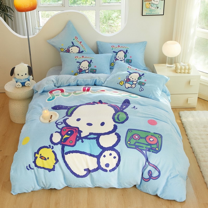 91家纺网 家纺一手货源 找家纺 蘭菲家纺 2024新款牛奶绒卡通三丽鸥四件套 恰恰舞步