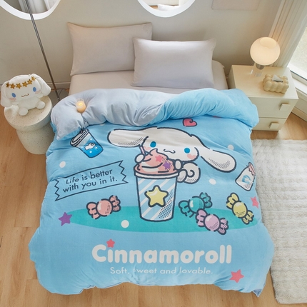 蘭菲家纺 2024新款牛奶绒卡通三丽鸥单品被套 奶茶
