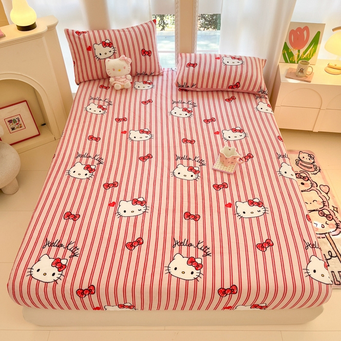 91家纺网 家纺一手货源 找家纺 博雅 2024新款三丽鸥牛奶绒小版床笠系列 牛奶绒小版-高贵KT猫