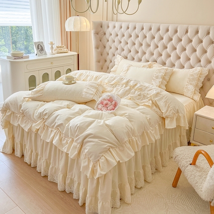 （总）亲亲公主 2025新款轻法式全棉超柔磨毛四件套-莉娜公主