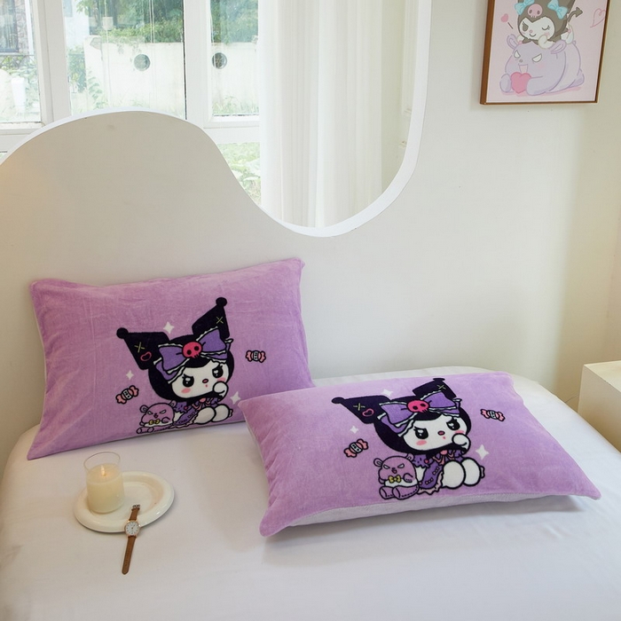 91家纺网 家纺一手货源 找家纺 蘭菲家纺 2024新款牛奶绒卡通三丽鸥单品枕套 绒小库