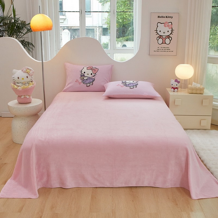 91家纺网 家纺一手货源 找家纺 蘭菲家纺 2024新款牛奶绒卡通三丽鸥四件套 咪咪